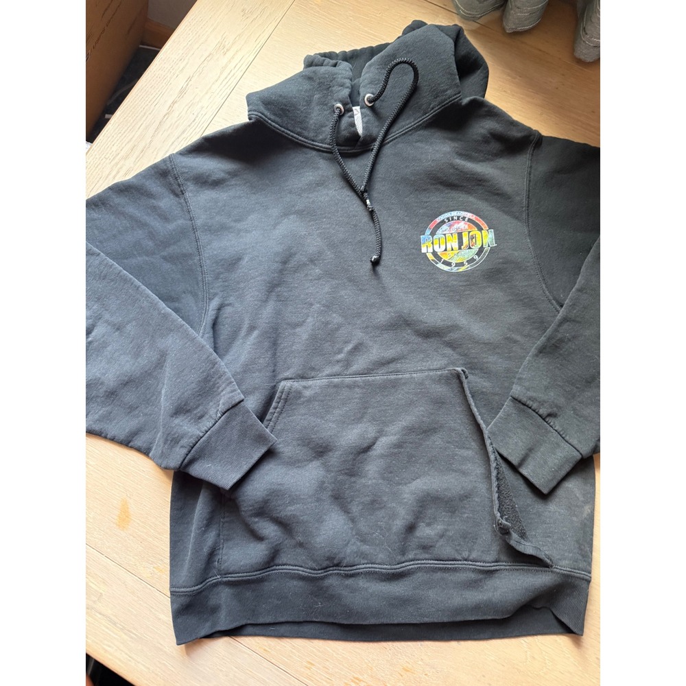 Ron Jon Surf Shop Cocoa Beach Florida Graphic Hoodie Black Small Distressed